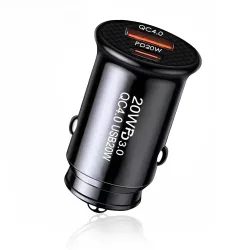 Caricabatterie Auto Techsuit C4 MiniFuseX, 20W, 3A, 1 x USB-A - 1 x USB-C, Nero