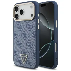 Custodia MagSafe per Apple iPhone 17 Pro Max, Guess, Logo Triangolo 4G, Blu Dorato
