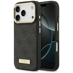 Custodia MagSafe per Apple iPhone 17 Pro, Guess, 4G Logo Plate, Nera