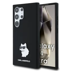 Custodia per Samsung Galaxy S24 Ultra S928, Karl Lagerfeld, Silicone Choupette Metal, Nera