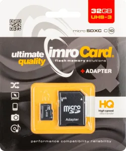 Card Memoria microSDHC Imro, 32Gb, Classe 10 / UHS-1 U3, Con Adattatore