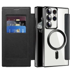 Custodia MagSafe per Samsung Galaxy S22 Ultra 5G S908, Techsuit, SmartMag Book, Nera