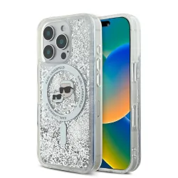 Custodia MagSafe per Apple iPhone 16 Pro Max, Karl Lagerfeld, Liquid Glitter Karl & Choupette's Heads, Trasparente