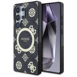 Custodia MagSafe per Samsung Galaxy S25 Ultra S938, Guess, IML Peony su sfondo 4G, Nera