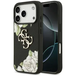 Custodia per Apple iPhone 17 Pro Max, Guess, 4G Grained Roses Big Logo, Nera