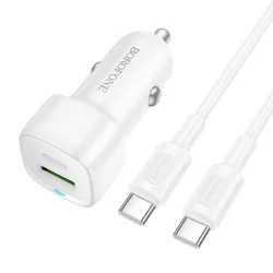 Caricabatterie Auto con Cavo USB-C Borofone BZ34B Cloud, 20W, 3A, 1 x USB-A - 1 x USB-C, Bianco