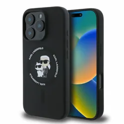 Custodia MagSafe per Apple iPhone 16 Pro, Karl Lagerfeld, Silicone Ring Karl & Choupette, Nera