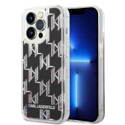Custodia per Apple iPhone 14 Pro, Karl Lagerfeld, Liquid Glitter Monogram, Nera