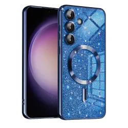 Custodia MagSafe per Samsung Galaxy S23 FE S711, Techsuit, Luxury Glitter, Blu Scuro