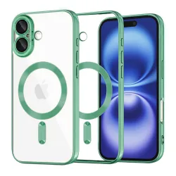 Custodia MagSafe per Apple iPhone 16, Techsuit, Luxury Crystal, Verde Chiaro