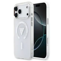 Custodia MagSafe per Apple iPhone 17 Pro Max, Guess, Logo Triangolo Gradiente IML, Trasparente
