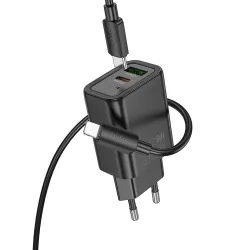 Caricabatterie da Rete con Cavo Lightning HOCO N63, 30W, 3A, 1 x USB-A - 1 x USB-C, Nero
