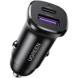 Caricabatterie Auto UGREEN EC305, 30W, 3A, 1 x USB-A - 1 x USB-C, Nero