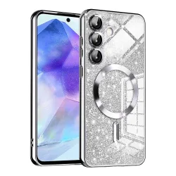 Custodia MagSafe per Samsung Galaxy A55 5G A556, Techsuit, Luxury Glitter, Argento