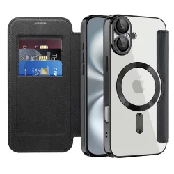 Custodia MagSafe per Apple iPhone 16 Plus, Techsuit, SmartMag Book, Nera