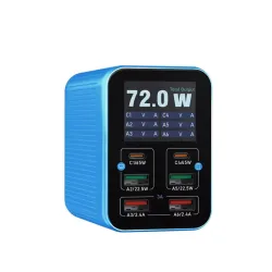 Caricabatterie Stazione Relife Q4, 72W, 5A, 2 x USB-C - 4 x USB-A, Blu