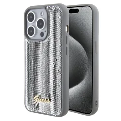 Custodia per Apple iPhone 15 Pro, Guess, Sequin Script Metal, Argento