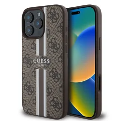 Custodia MagSafe per Apple iPhone 16 Pro Max, Guess, 4G Printed Stripes, Marrone