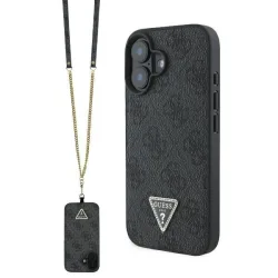 Custodia per Apple iPhone 16, Guess, Crossbody 4G Triangle Strass, Nera