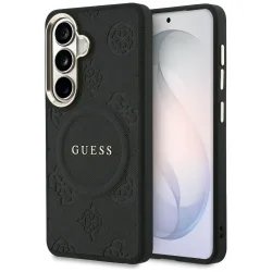 Custodia MagSafe per Samsung Galaxy S26 Plus S947, GUESS, Saffiano Peony Embossed Ring, Nera