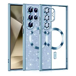 Custodia MagSafe per Samsung Galaxy S22 Ultra 5G S908, Techsuit, Luxury Glitter, Blu