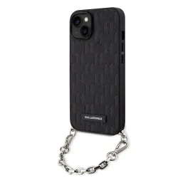 Custodia per Apple iPhone 14, Karl Lagerfeld, Saffiano Monogram Chain, Nera