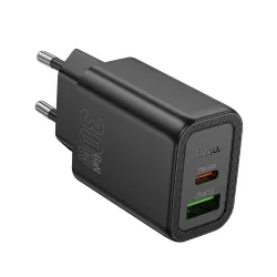Caricabatterie Rete HOCO N63, 30W, 3A, 1 x USB-A - 1 x USB-C, Nero
