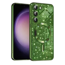Custodia MagSafe per Samsung Galaxy S23+ S916, Techsuit, Luxury Glitter, Verde Scuro