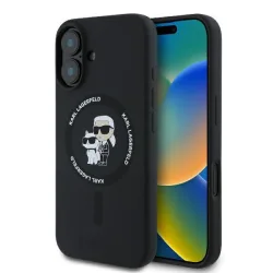 Custodia MagSafe per Apple iPhone 16 Plus, Karl Lagerfeld, Silicone Ring Karl & Choupette, Nera