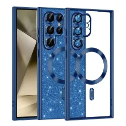 Custodia MagSafe per Samsung Galaxy S22 Ultra 5G S908, Techsuit, Luxury Glitter, Blu Scuro