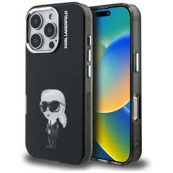 Custodia MagSafe per Apple iPhone 16 Pro Max, Karl Lagerfeld, IML Aquarelle Logo Karl, Nera