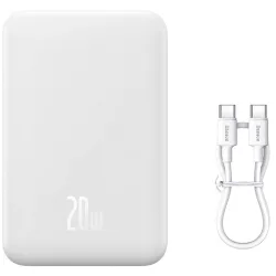Batteria Esterna Wireless Baseus Magnetic Mini, 20000mAh, 20W, PD + FQI, 1 x QI - 1 x USB-C, Bianca PPCX150002