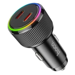 Caricabatterie Auto HOCO NZ14B, 50W, 3A, 2 x USB-C, Nero