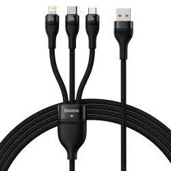 Cavo di Ricarica USB-A - Lightning / microUSB / USB-C Baseus Flash Series II 3in1, 66W, 1.2m, Nero CASS040001