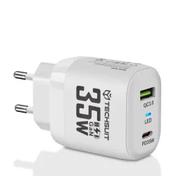 Caricabatterie Retea Techsuit CHPD174, 35W, 3A, 1 x USB-A - 1 x USB-C, Bianco