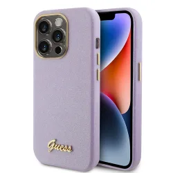 Custodia per Apple iPhone 15 Pro, Guess, Glitter Glossy Script, Lilla Chiaro