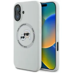 Custodia MagSafe per Apple iPhone 16, Karl Lagerfeld, Silicone Karl & Choupette's Heads, Beige