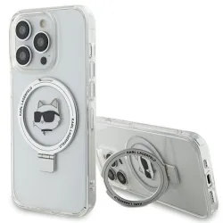 Custodia MagSafe per Apple iPhone 15 Pro, Karl Lagerfeld, Ring Stand Choupette's Head, Bianca