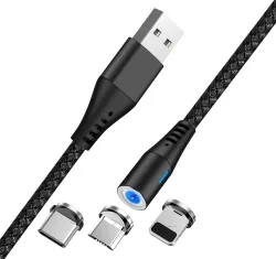 Cavo di Ricarica USB-A - Lightning / microUSB / USB-C MaXlife MXUC-02 Magnetico 3in1, 18W, 1m, Nero