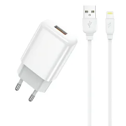 Caricabatterie da Rete con Cavo Lightning Prestico F9S, 12W, 2.4A, 1 x USB-A, Bianco