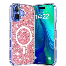 Custodia MagSafe per Apple iPhone 16 Plus, Techsuit, Sparkly Glitter, Rosa