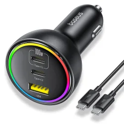 Caricabatterie Auto Con Cavo USB-C Baseus, 152.5W, 5A, 1 x USB-A - 2 x USB-C, Nero C00036101111-00