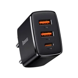Caricabatterie Rete Baseus Compact, 30W, 3A, 1 x USB-C - 2 x USB-A, Nero CCXJ-E01