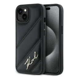 Custodia per Apple iPhone 15, Karl Lagerfeld, Diagonal Quilted Script, Nera
