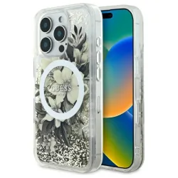 Custodia MagSafe per Apple iPhone 16 Pro, Guess, Liquid Glitter Flower, Beige