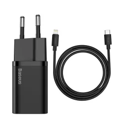 Caricatore da rete con cavo Lightning Baseus Super Si, 20W, 3A, 1 x USB-C, Nero TZCCSUP-B01