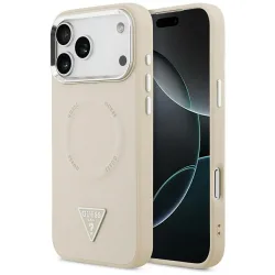 Custodia MagSafe per Apple iPhone 17 Pro Max, Guess, Logo Triangolo, Beige Argentato