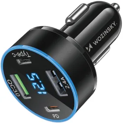 Caricabatterie per auto WZK WDCCB, 50W, 3A, 2 x USB-A - 2 x USB-C, nero
