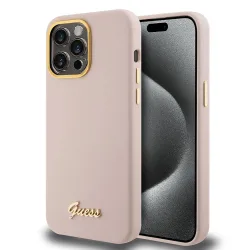 Custodia per Apple iPhone 15 Pro Max, Guess, Script Metal Logo & Frame, Rosa Chiaro