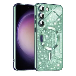 Custodia MagSafe per Samsung Galaxy S23+ S916, Techsuit, Luxury Glitter, Verde Chiaro